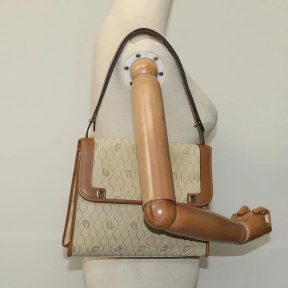 Christian Dior Honeycomb Canvas Hand Bag PVC Leather Beige Auth 110505 - Picture 1 of 16